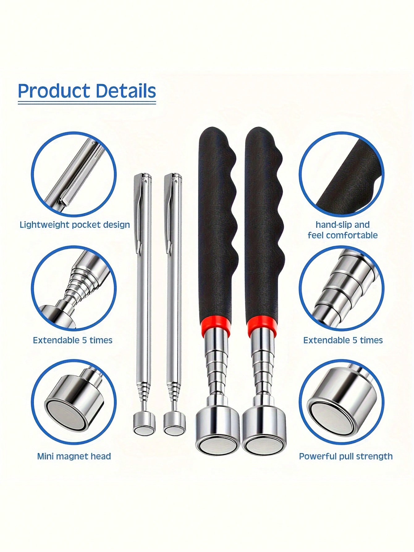 手の届きにくい場所用の格納式磁石ピックアップツール LEDラ - Fishing Rod Telescopic のレビューと価格