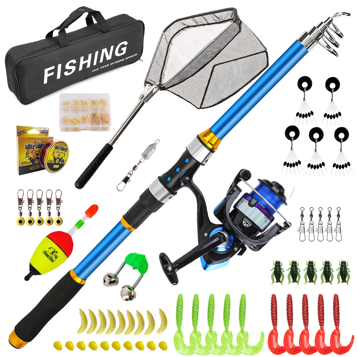 2.1-3.6M 伸縮式ガラス繊維釣竿セット リール & ア - Fishing Rod Spinning のレビューと価格